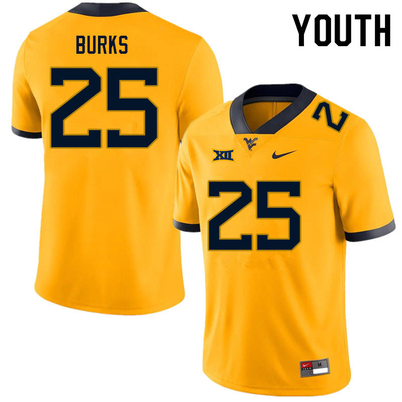 NCAA Youth Aubrey Burks West Virginia Mountaineers Gold #25 Nike Stitched Football College Authentic Jersey YR23I32IL